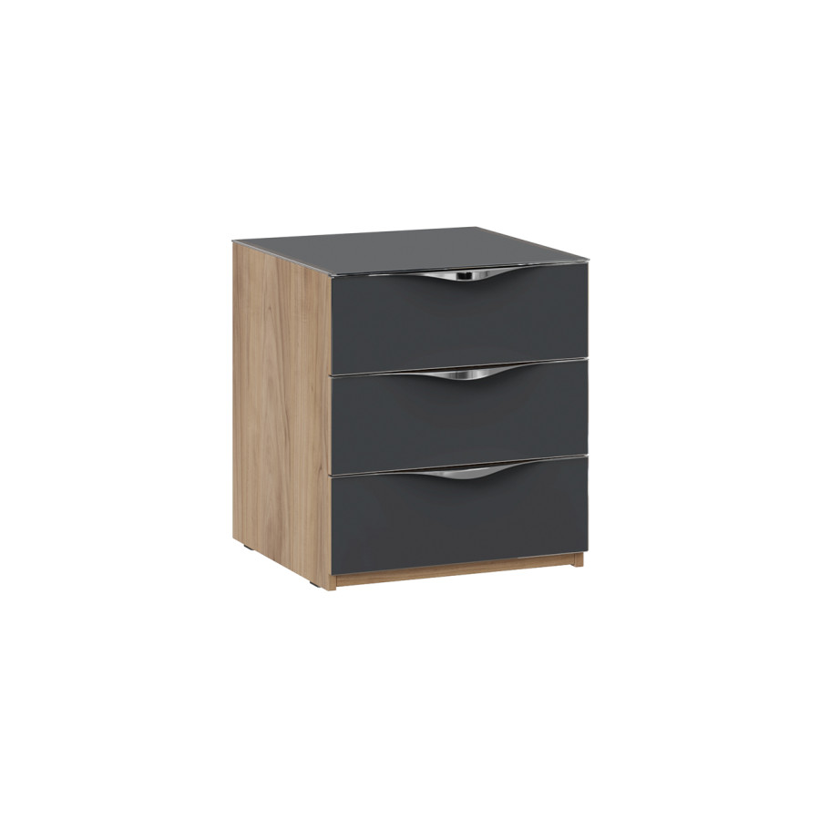 Тумба прикроватная с 3 ящиками «Глосс» - ТД 319.03.02 Яблоня Беллуно, Стекло Графит матовый