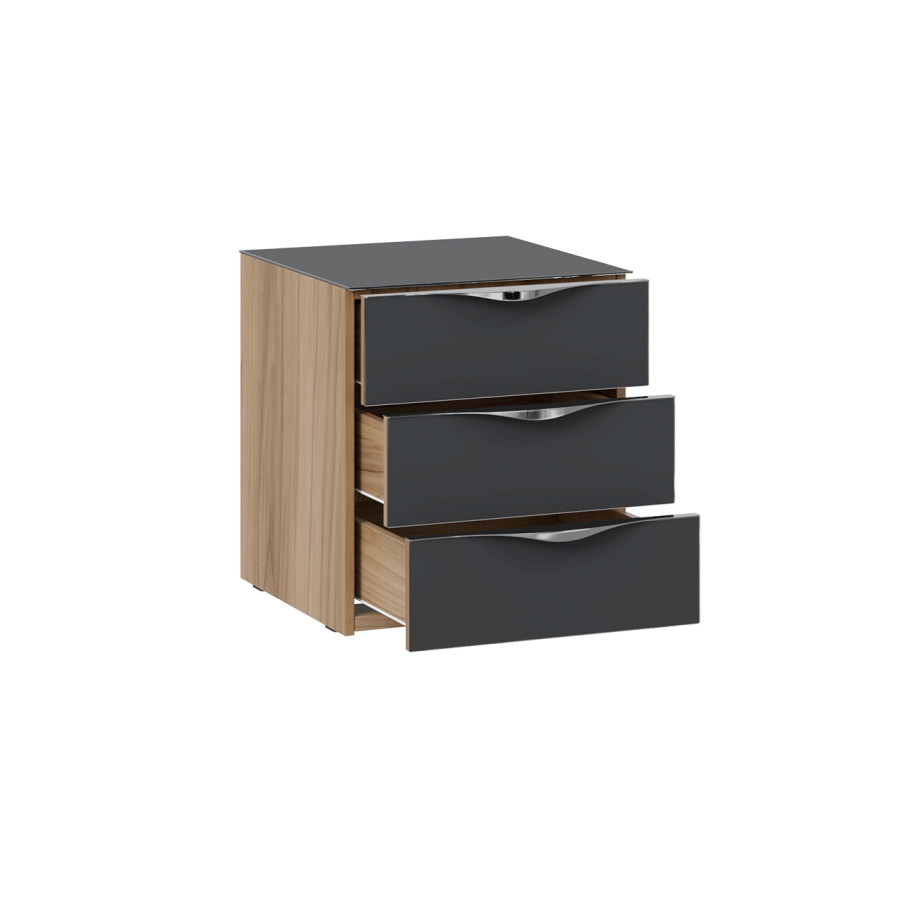 Тумба прикроватная с 3 ящиками «Глосс» - ТД 319.03.02 Яблоня Беллуно, Стекло Графит матовый