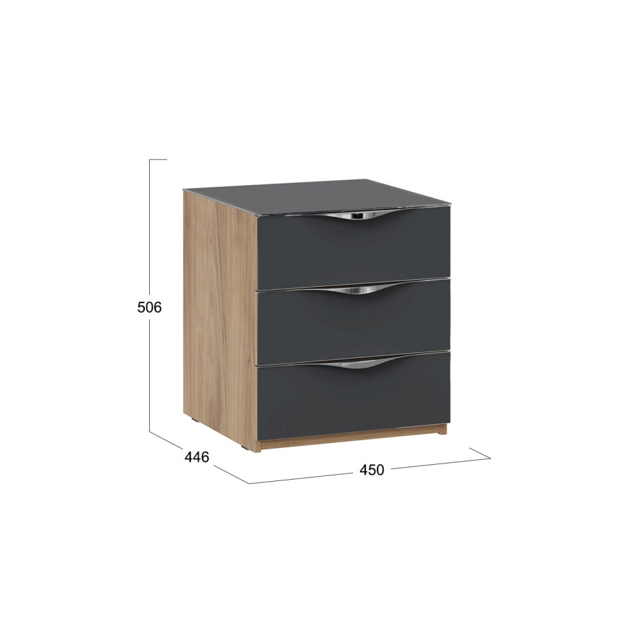 Тумба прикроватная с 3 ящиками «Глосс» - ТД 319.03.02 Яблоня Беллуно, Стекло Графит матовый