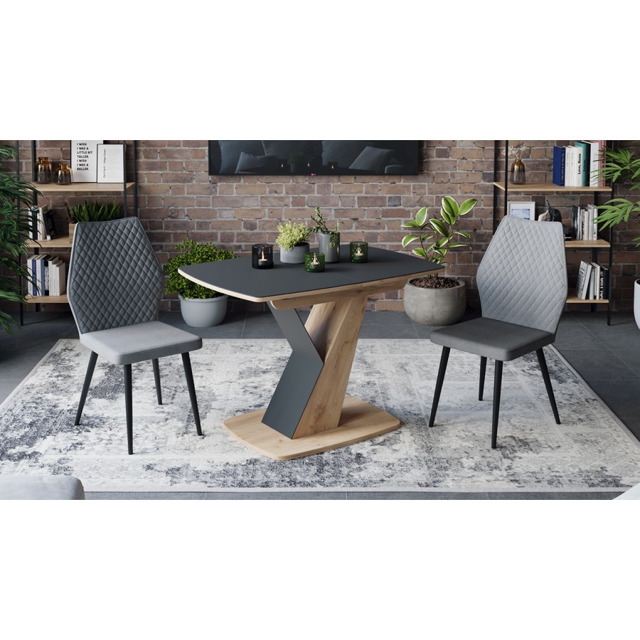 Стол обеденный «Гарда» Тип 1 Дуб Крафт золотой, Стекло матовое черный графит