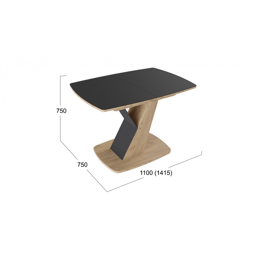 Стол обеденный «Гарда» Тип 1 Дуб Крафт золотой, Стекло матовое черный графит