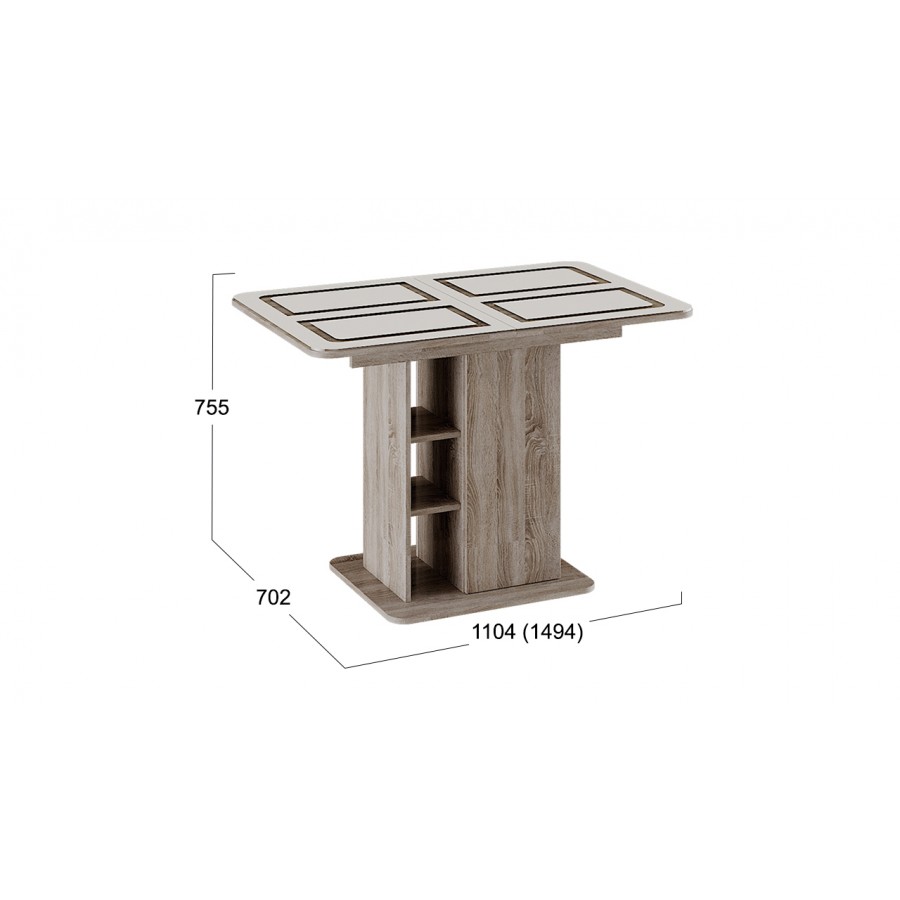 Стол раздвижной «Мюнхен» Тип 1 Дуб Сонома трюфель, Стекло бежевое с рисунком