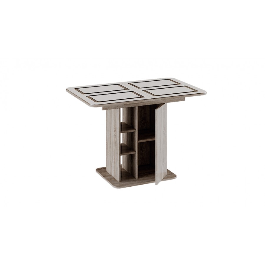 Стол раздвижной «Мюнхен» Тип 1 Дуб Сонома трюфель, Стекло бежевое с рисунком