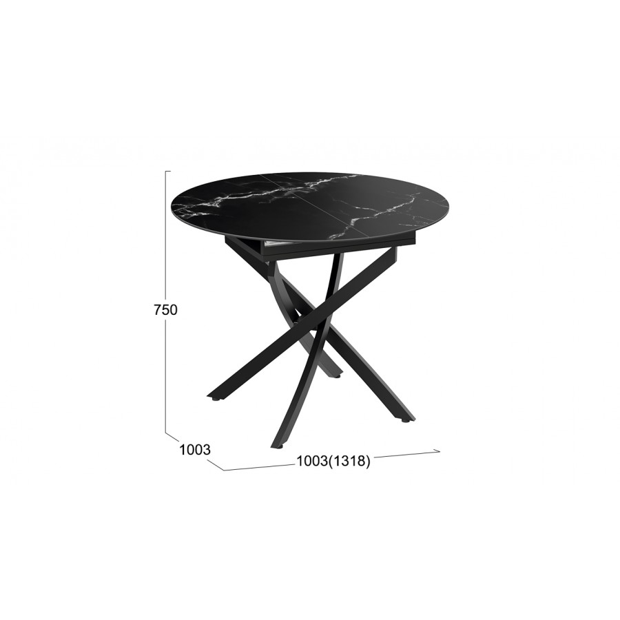 Стол обеденный раздвижной «Бергамо» Тип 1 - 127.000.000 Черный муар, Стекло матовое черный мрамор