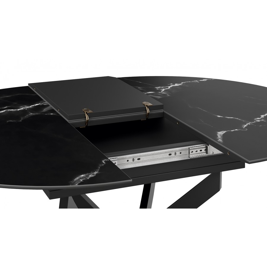 Стол обеденный раздвижной «Бергамо» Тип 1 - 127.000.000 Черный муар, Стекло матовое черный мрамор