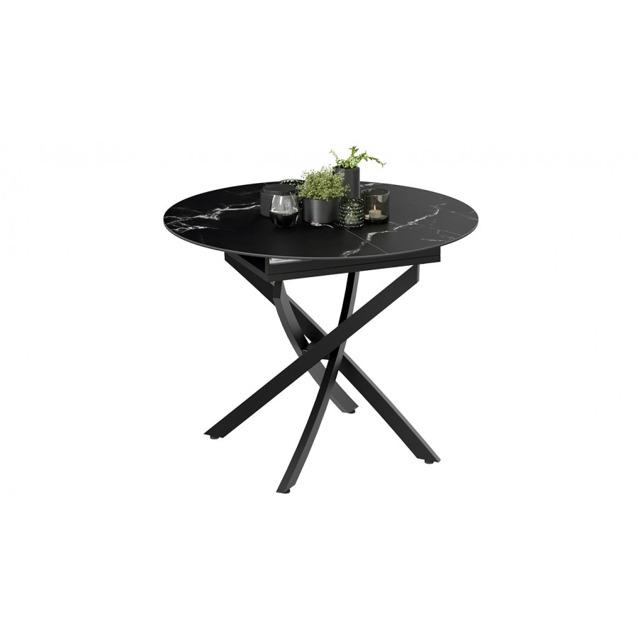 Стол обеденный раздвижной «Бергамо» Тип 1 - 127.000.000 Черный муар, Стекло матовое черный мрамор