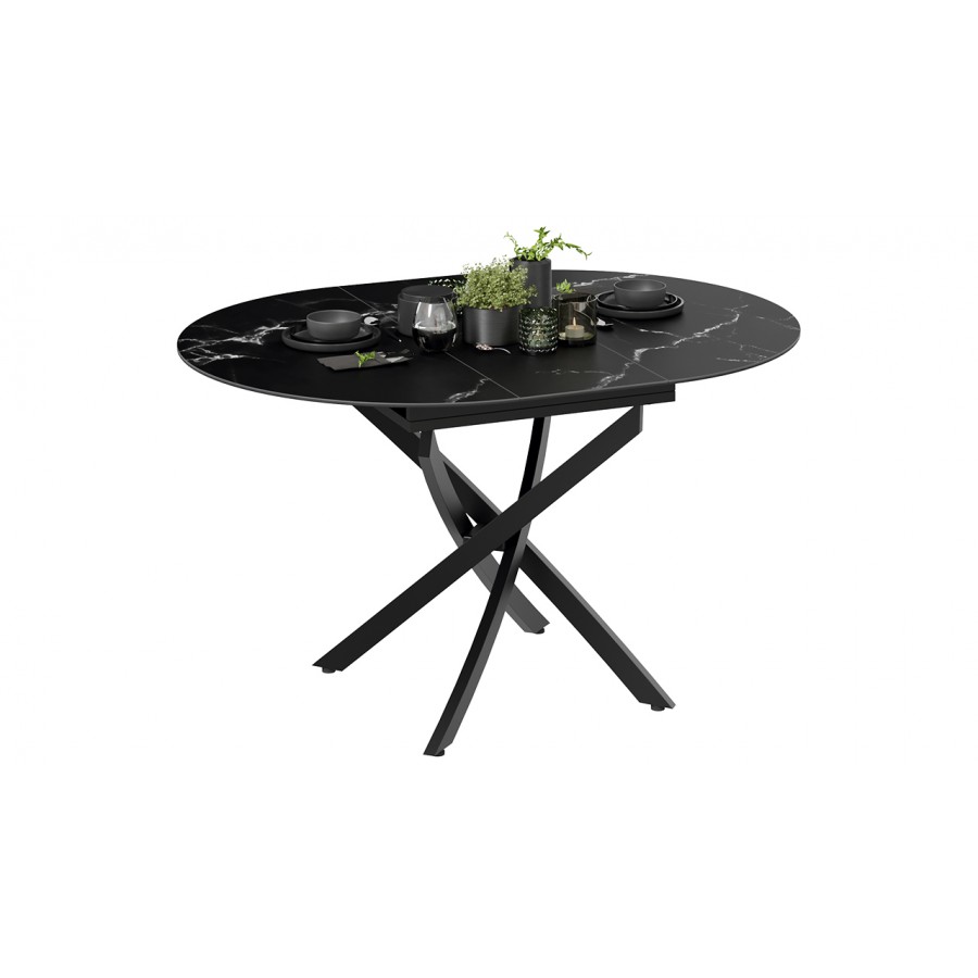 Стол обеденный раздвижной «Бергамо» Тип 1 - 127.000.000 Черный муар, Стекло матовое черный мрамор