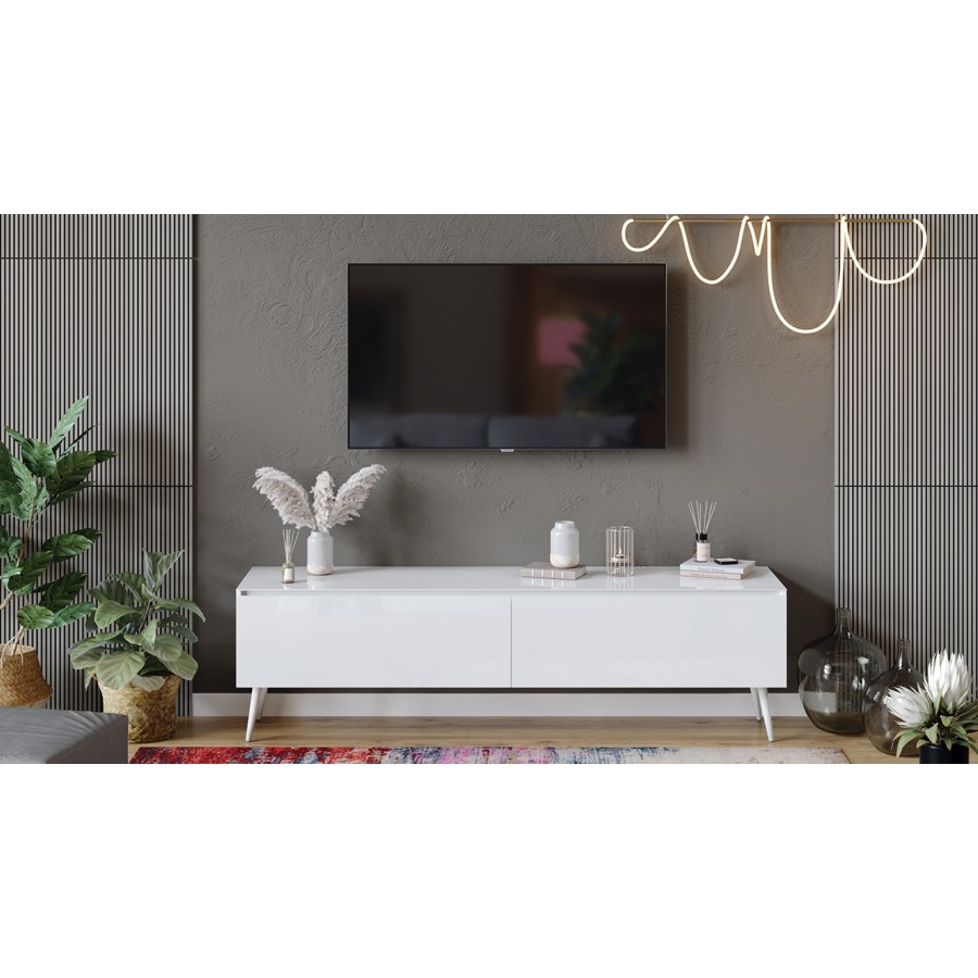 Тумба для теле- и радиоаппаратуры «Глосс» с опорами - СМ-319.03.011 Белый глянец, Стекло Белый глянец, Белый