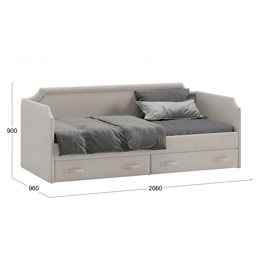 Кровать с мягкой обивкой и ящиками «Кантри» Тип 1 (900) - ТД-308.12.02 Велюр Мокко светлый
