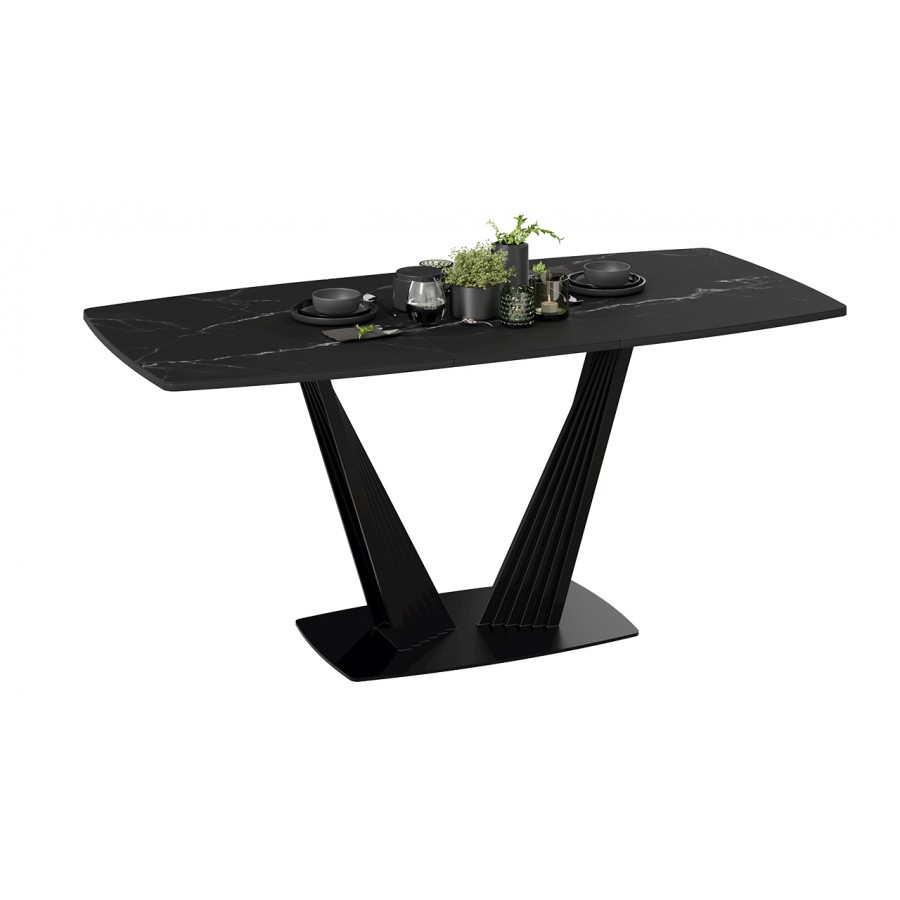 Стол раздвижной «Фабио» Тип 1 Черный муар, Стекло матовое черный мрамор