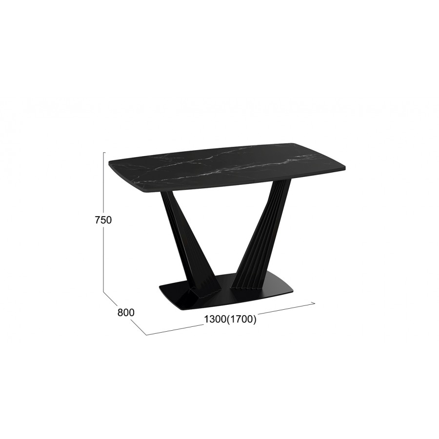 Стол раздвижной «Фабио» Тип 1 Черный муар, Стекло матовое черный мрамор