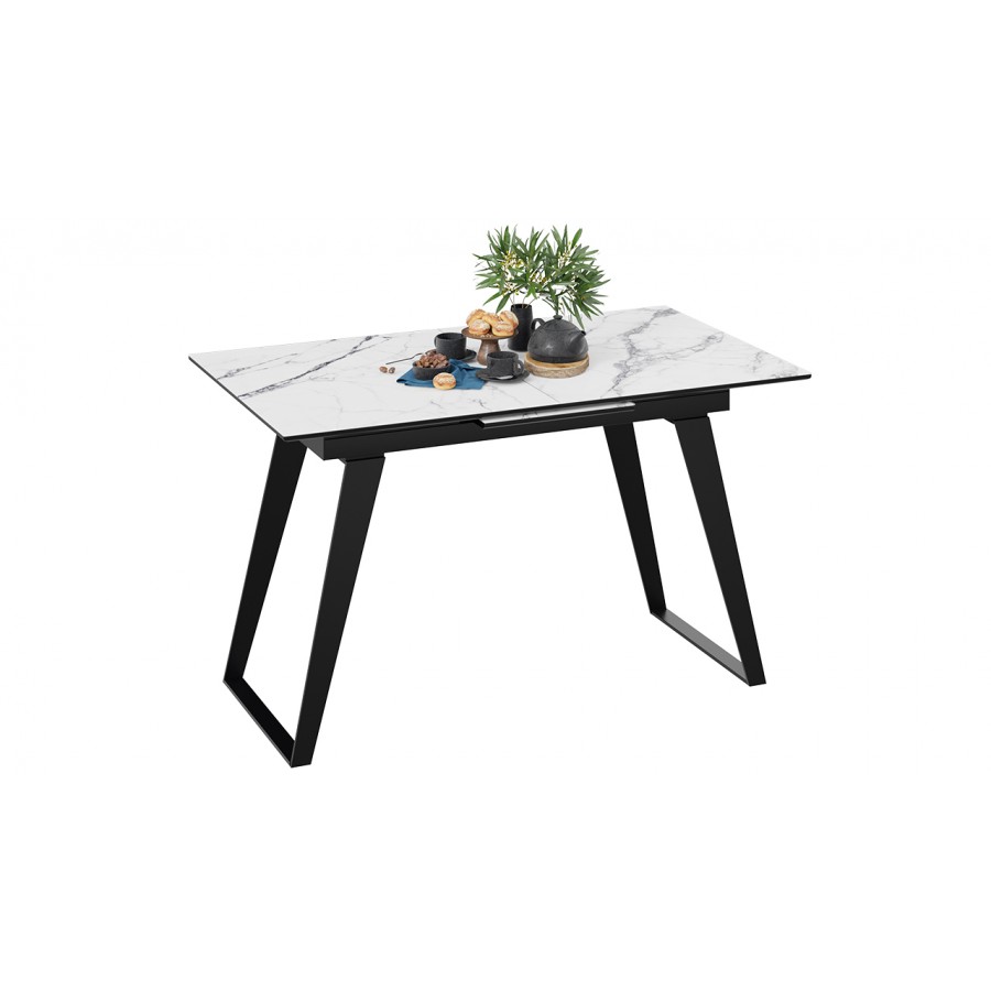 Стол обеденный «Техно» Черный муар, Стекло глянцевое белый мрамор