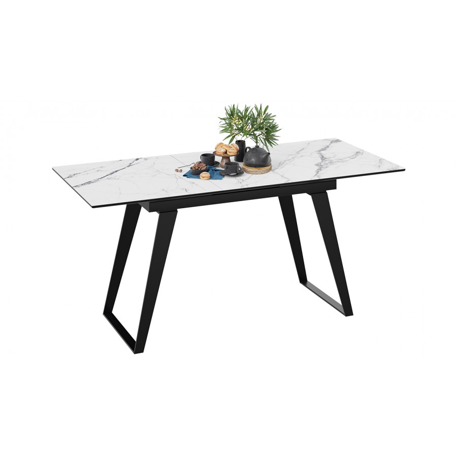 Стол обеденный «Техно» Черный муар, Стекло глянцевое белый мрамор