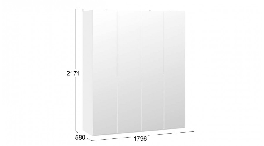 Шкаф для одежды (580) с 4 зеркальными дверями «Порто» - СМ-393.07.109 Белый Жемчуг