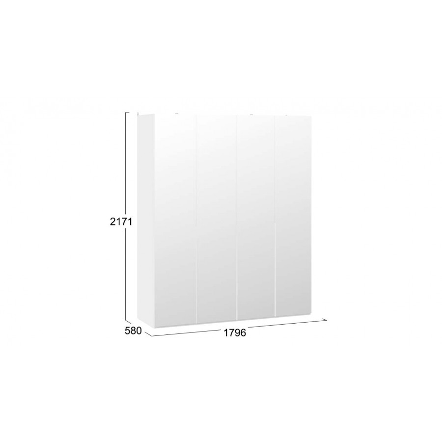 Шкаф для одежды (580) с 4 зеркальными дверями «Порто» - СМ-393.07.109 Белый Жемчуг