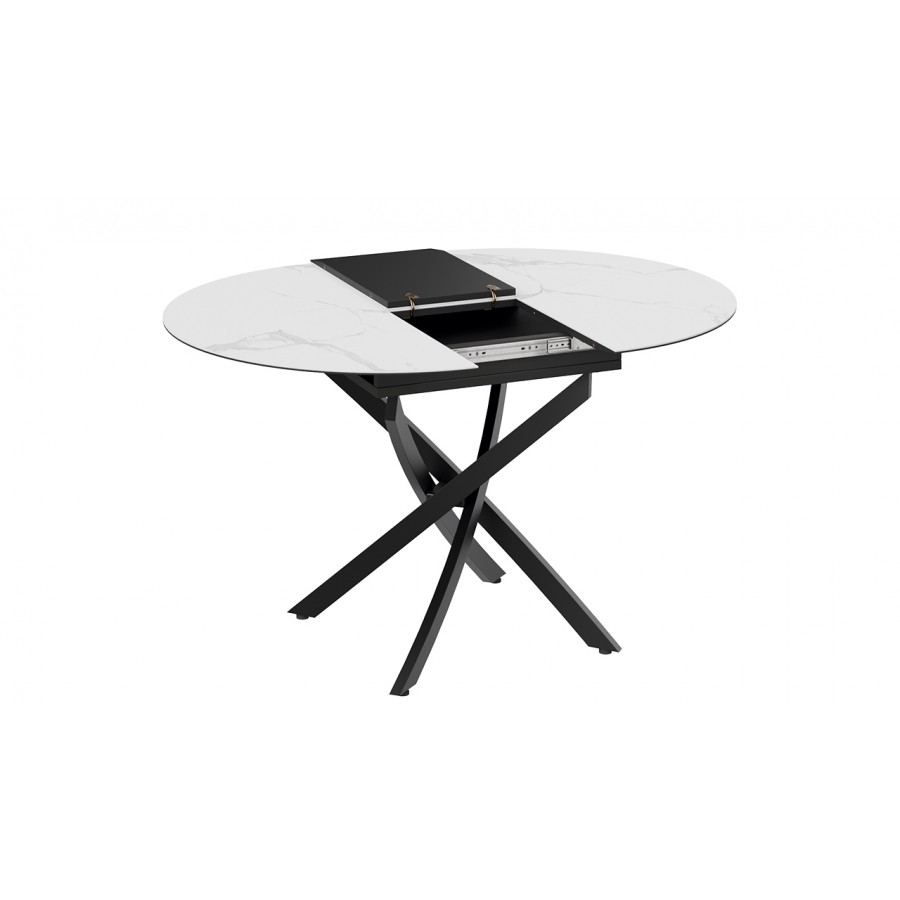 Стол обеденный раздвижной «Бергамо» Тип 1 - 127.000.000 Черный муар, Стекло матовое белый мрамор