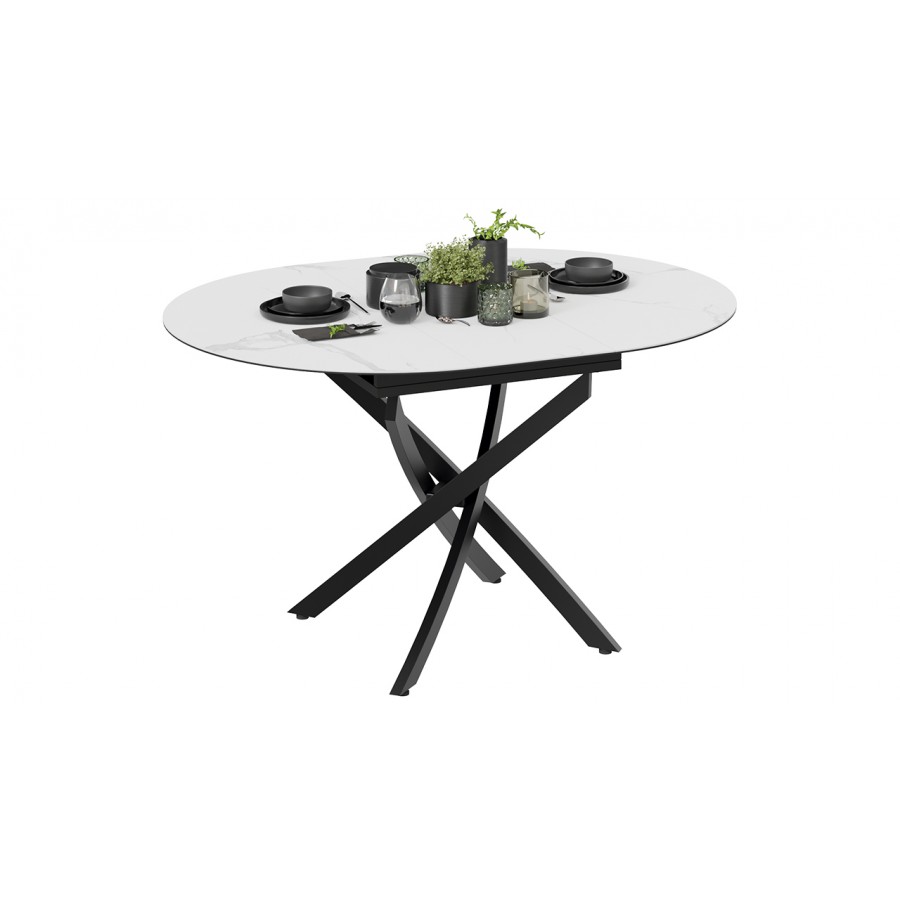 Стол обеденный раздвижной «Бергамо» Тип 1 - 127.000.000 Черный муар, Стекло матовое белый мрамор