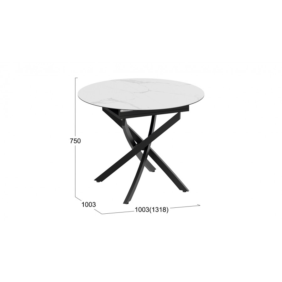 Стол обеденный раздвижной «Бергамо» Тип 1 - 127.000.000 Черный муар, Стекло матовое белый мрамор