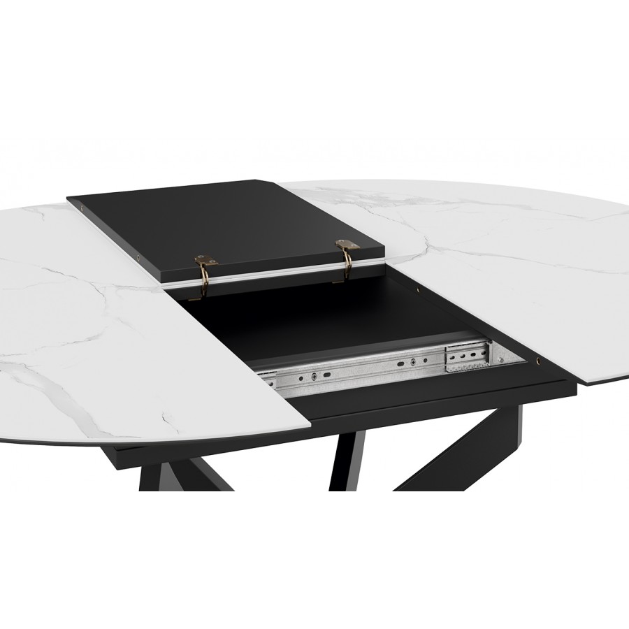 Стол обеденный раздвижной «Бергамо» Тип 1 - 127.000.000 Черный муар, Стекло матовое белый мрамор