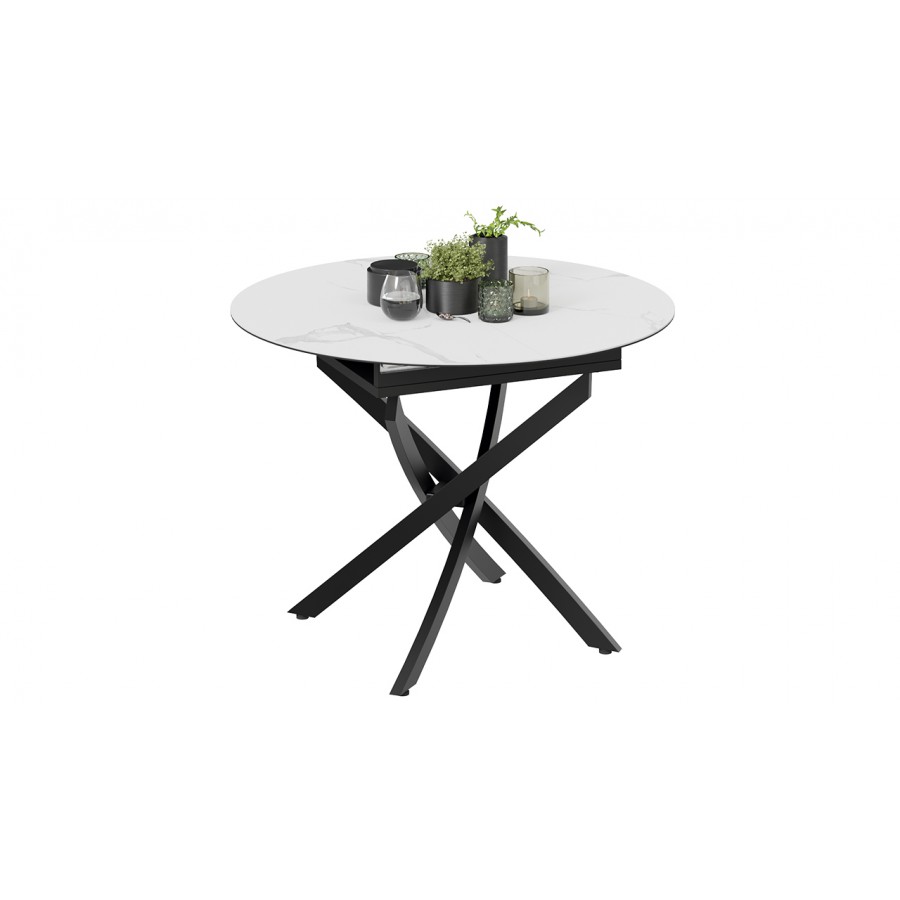 Стол обеденный раздвижной «Бергамо» Тип 1 - 127.000.000 Черный муар, Стекло матовое белый мрамор