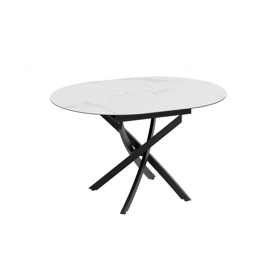Стол обеденный раздвижной «Бергамо» Тип 1 - 127.000.000 Черный муар, Стекло матовое белый мрамор