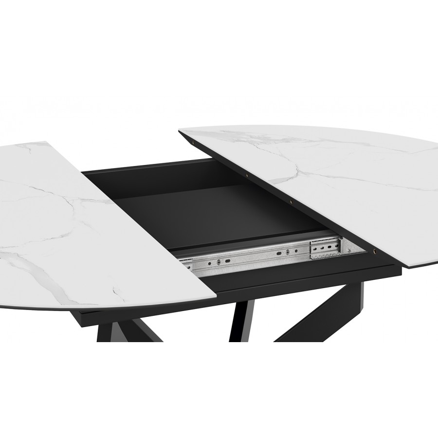 Стол обеденный раздвижной «Бергамо» Тип 1 - 127.000.000 Черный муар, Стекло матовое белый мрамор