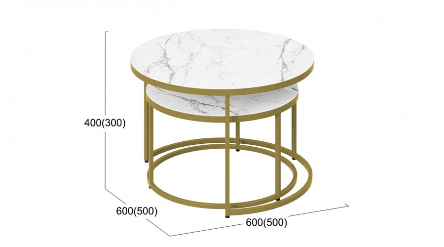 Стол журнальный «Вега» Золото, Стекло белый мрамор