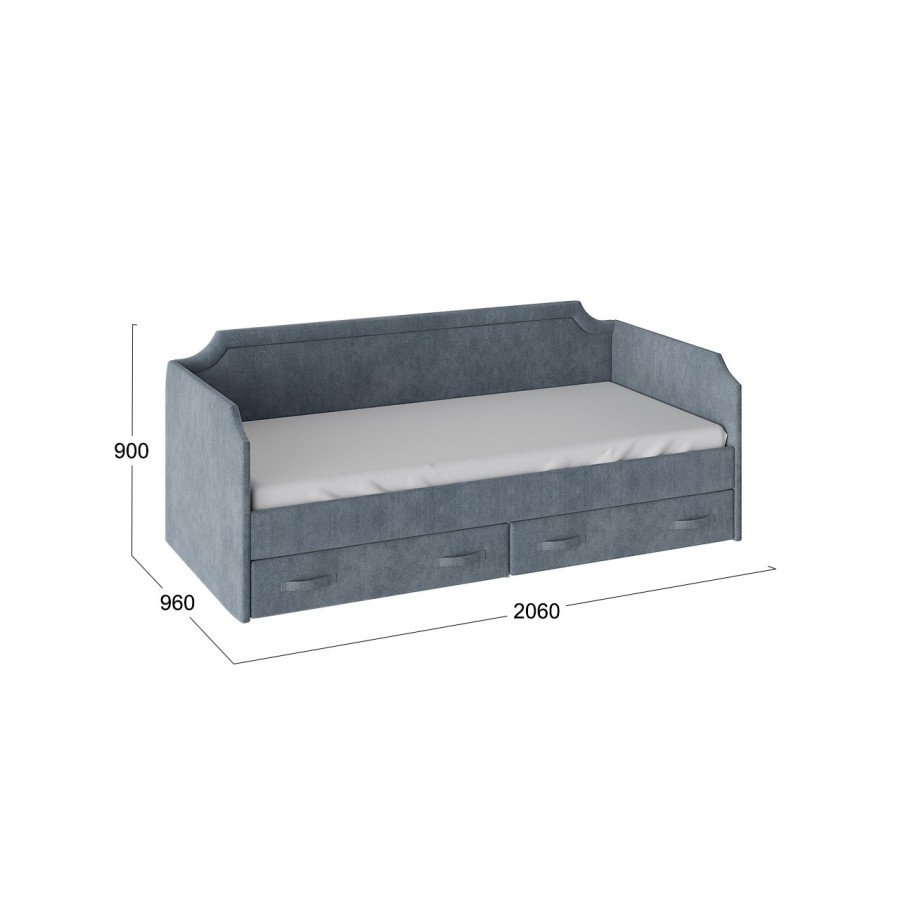 Кровать с мягкой обивкой и ящиками «Кантри» Тип 1 (900) - ТД-308.12.02 Замша синяя