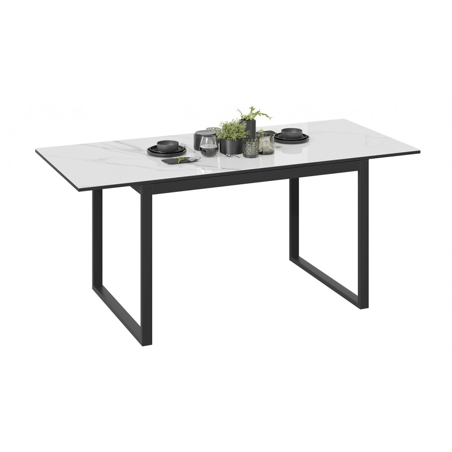 Стол обеденный «Маркус» Тип 1 Черный муар, Стекло белый мрамор