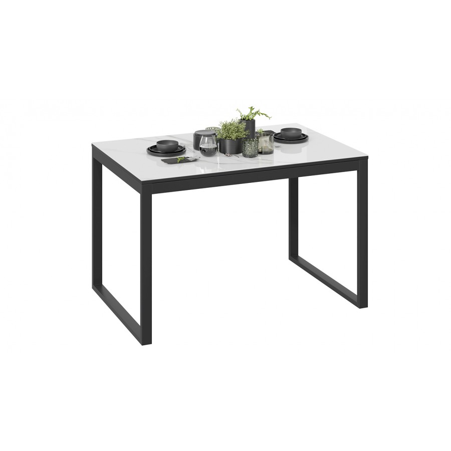 Стол обеденный «Маркус» Тип 1 Черный муар, Стекло белый мрамор
