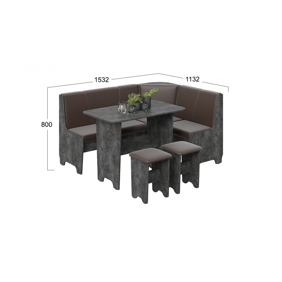 Кухонный уголок «Техас» Исп.1 Ателье темный, Экокожа коричневая