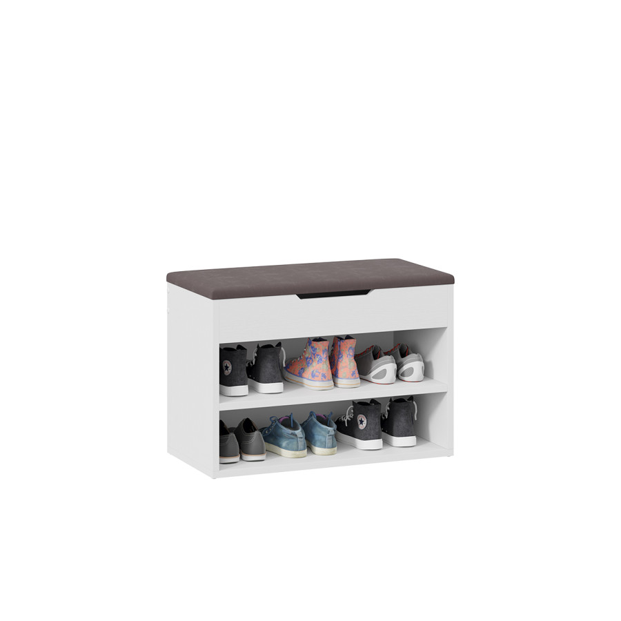 Тумба для обуви Тип 11 Белый Ясень, Велюр Серый