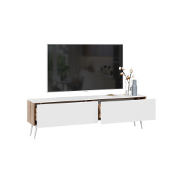 Тумба для теле- и радиоаппаратуры «Порто» с опорами - СМ-393.03.011 Яблоня Беллуно, Белый софт, Белый