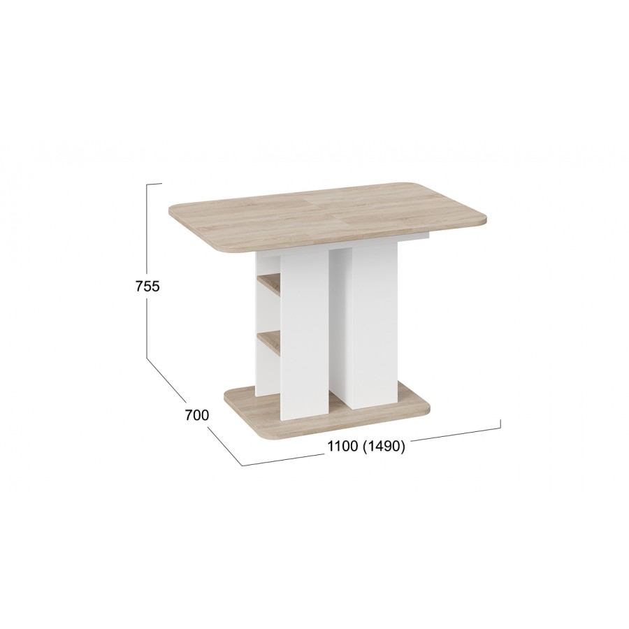 Стол обеденный «Мюнхен» Тип 2 Белый Ясень, Дуб Сонома