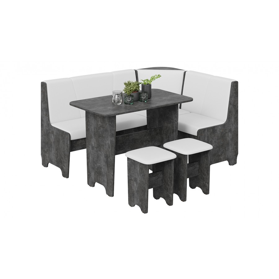 Кухонный уголок «Техас» Исп.1 Ателье темный, Экокожа белая