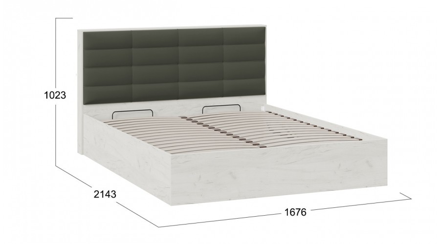 Кровать с ПМ «Агата» Тип 1 (с подъемным механизмом) без заглушины (Дуб крафт белый/Велюр серый)