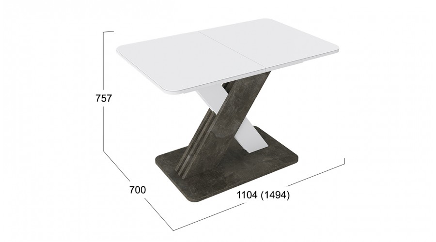 Стол обеденный раздвижной «Люксембург» Тип 1 Ателье темный, Белый, Стекло белое матовое