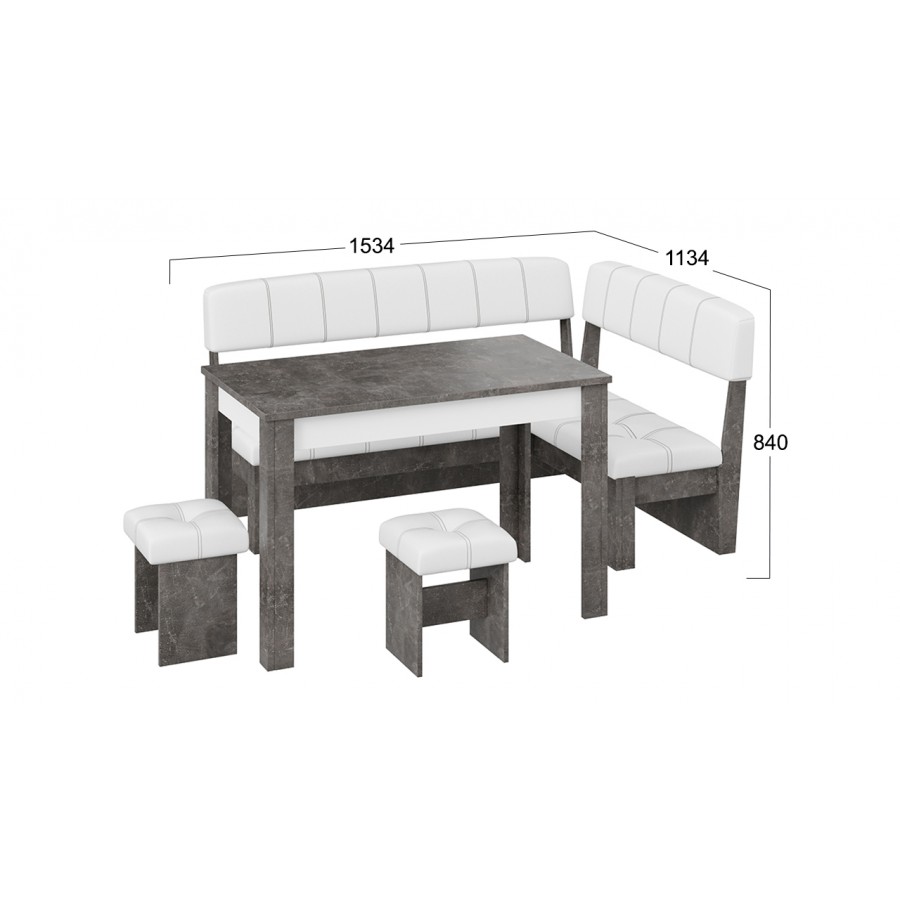 Кухонный уголок «Альфа» - МФ-100.001 Ателье темный, Белый кожзам
