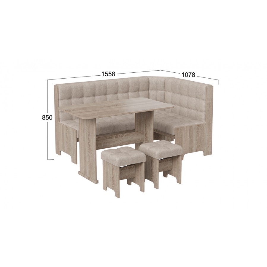 Кухонный уголок «Флорида» Дуб Сонома трюфель, Микровелюр Wellmart Dark Beige