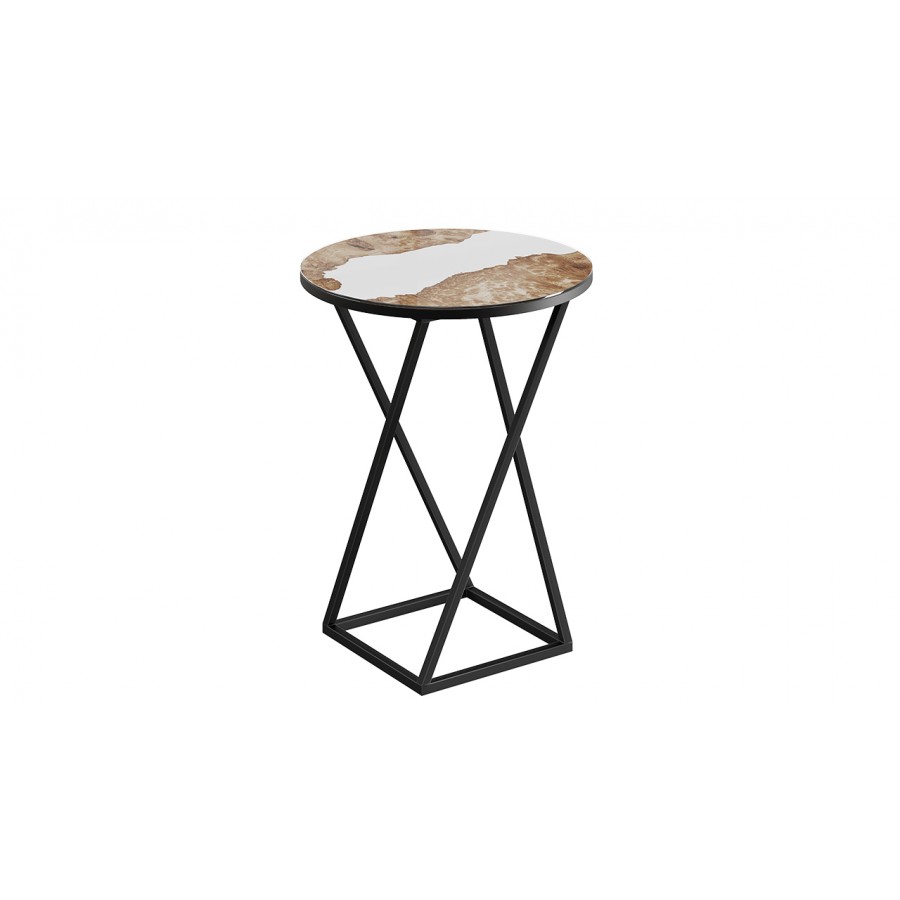 Стол журнальный ДП 1-03-05 исп. 2 Черный, Стекло с рисунком Слэб белый