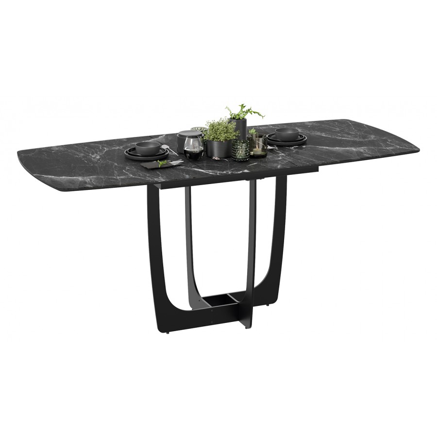 Стол обеденный «Орфей» Черный муар, Стекло глянцевое черный мрамор