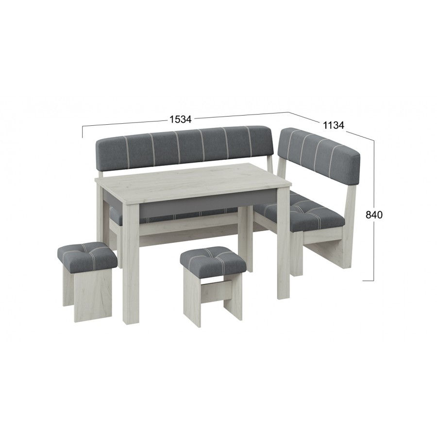 Кухонный уголок «Альфа» - МФ-100.001 Дуб крафт белый, Антрацит, Велюр Серый