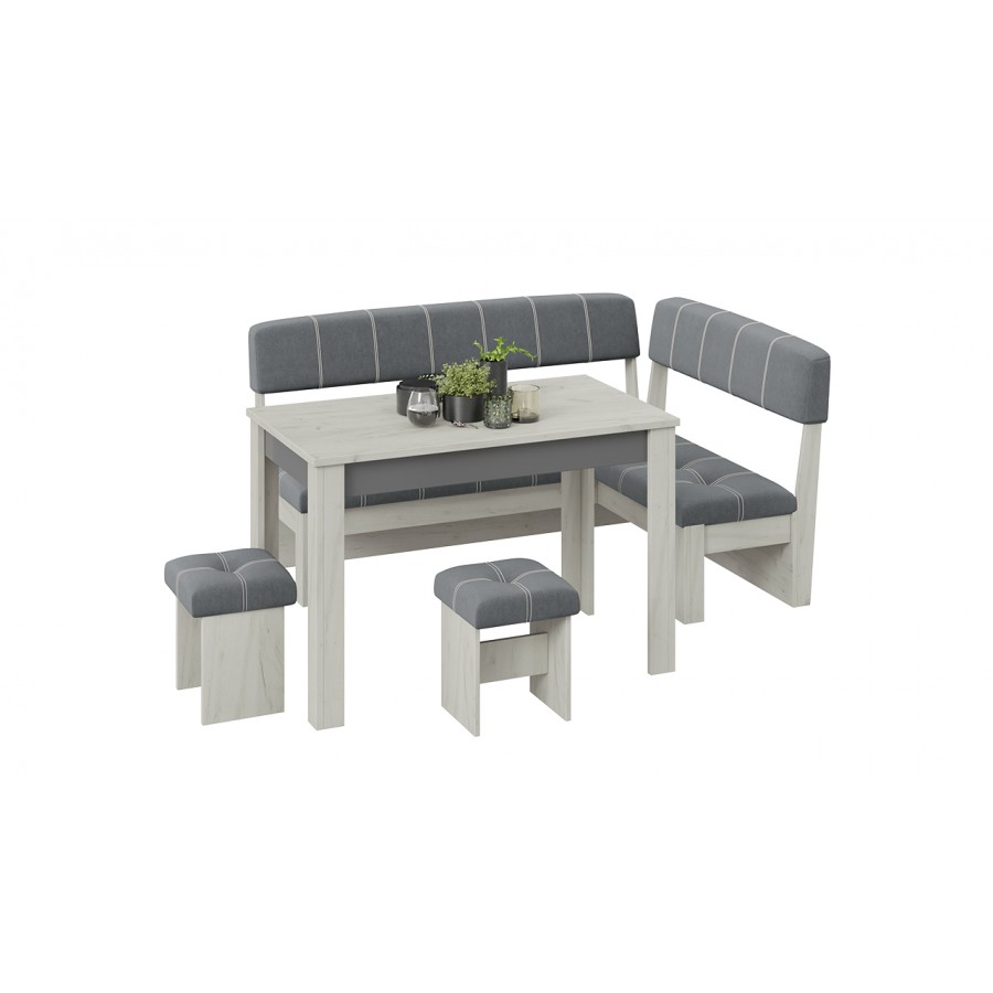 Кухонный уголок «Альфа» - МФ-100.001 Дуб крафт белый, Антрацит, Велюр Серый