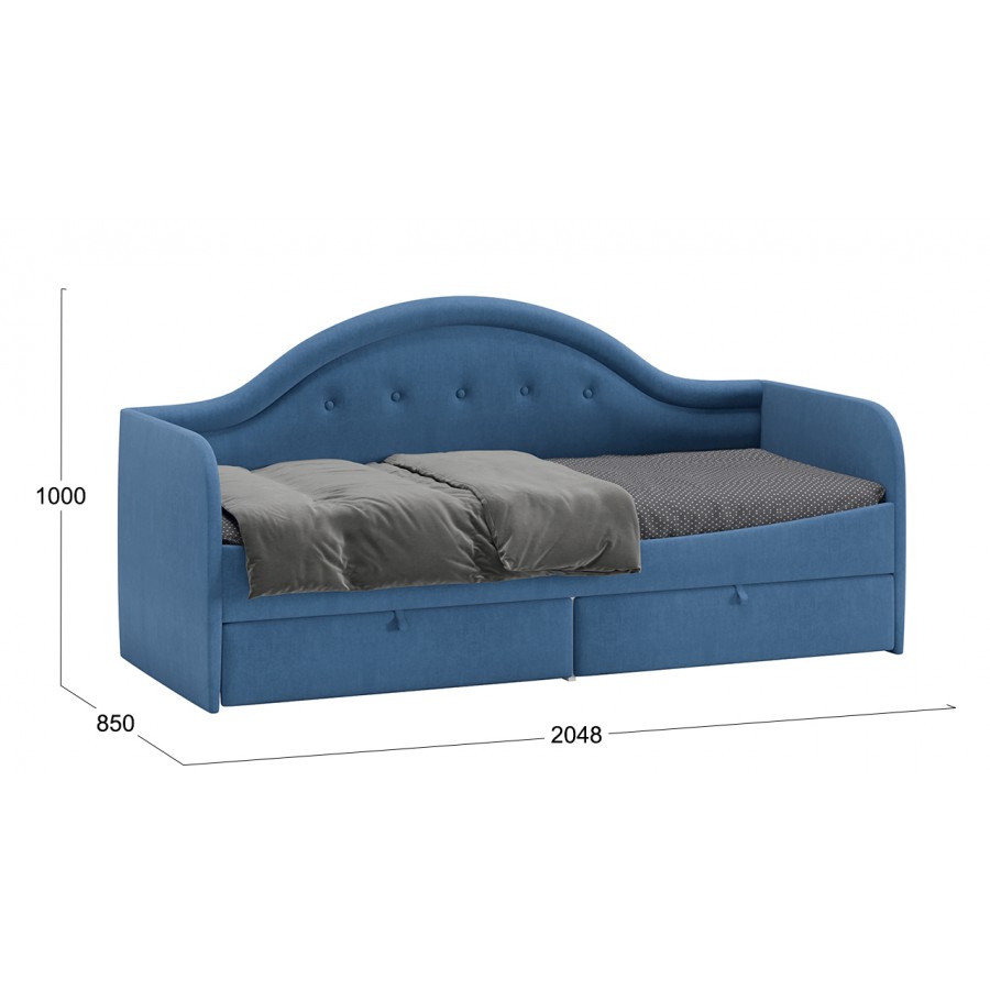 Кровать «Адель» с мягкой спинкой тип 1 Велюр Синий