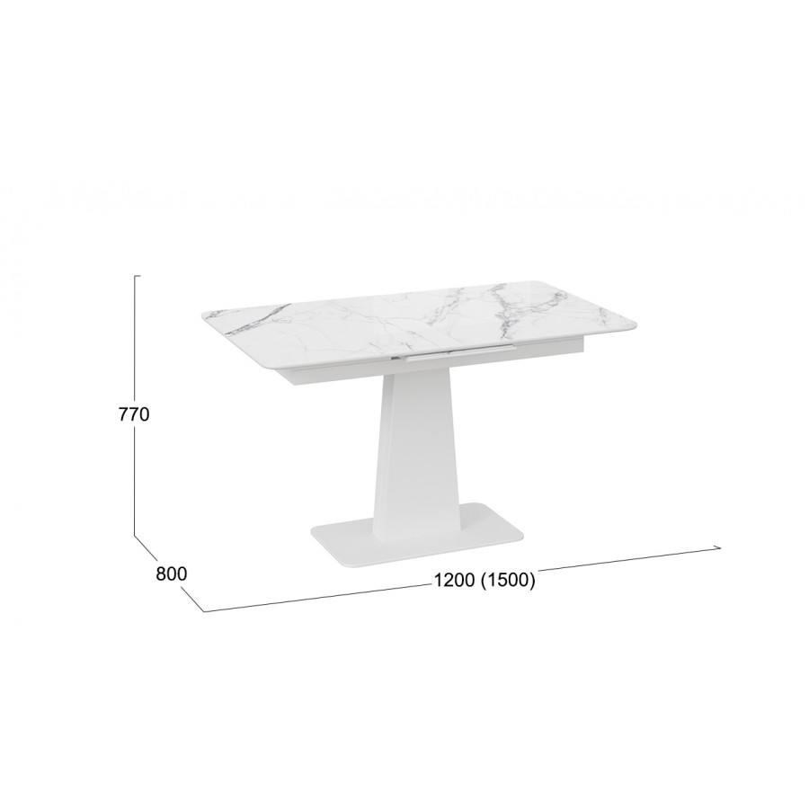 Стол обеденный «Бридж» Белый муар, Стекло глянцевое белый мрамор