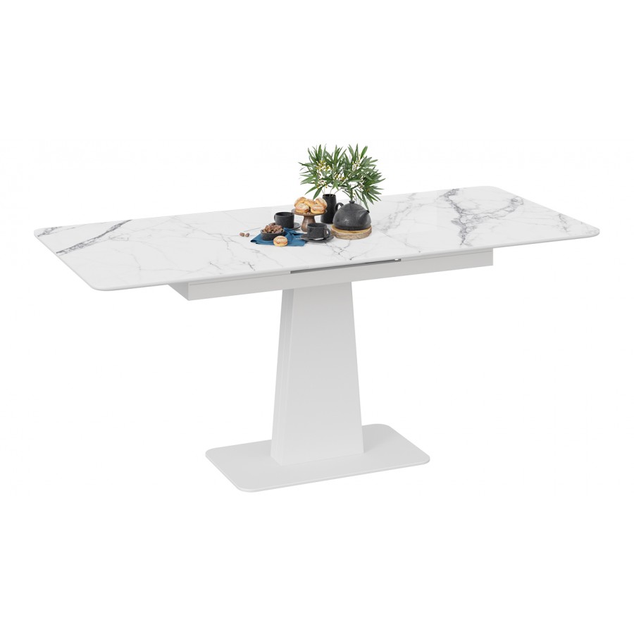 Стол обеденный «Бридж» Белый муар, Стекло глянцевое белый мрамор