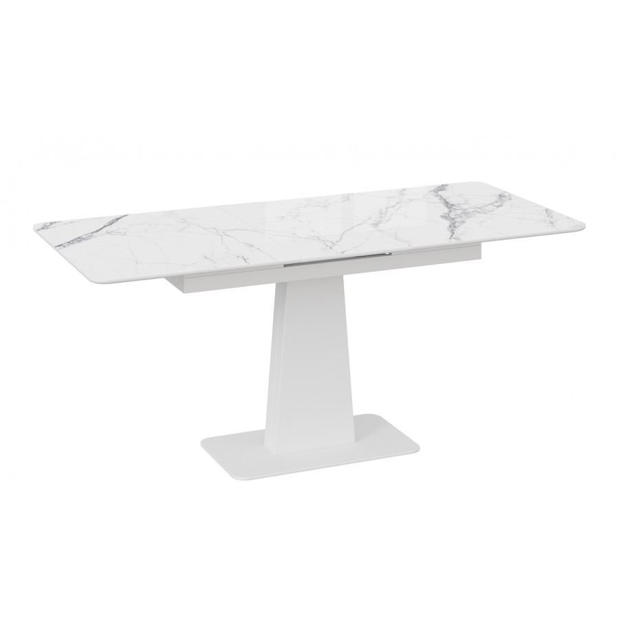 Стол обеденный «Бридж» Белый муар, Стекло глянцевое белый мрамор