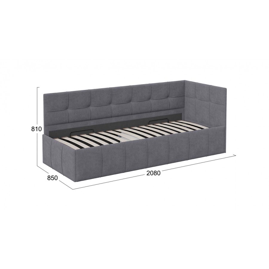 Кровать с мягкой обивкой с ПМ (с подъемным механизмом) «Грей» Тип 1 Велюр Galaxy серый