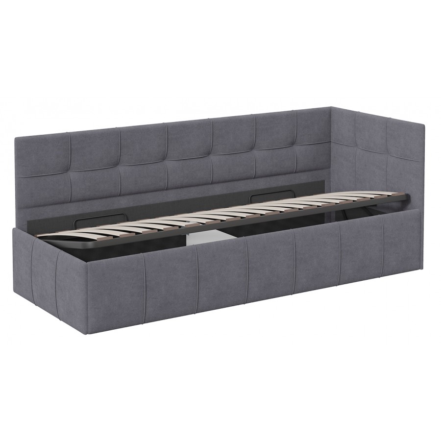 Кровать с мягкой обивкой с ПМ (с подъемным механизмом) «Грей» Тип 1 Велюр Galaxy серый