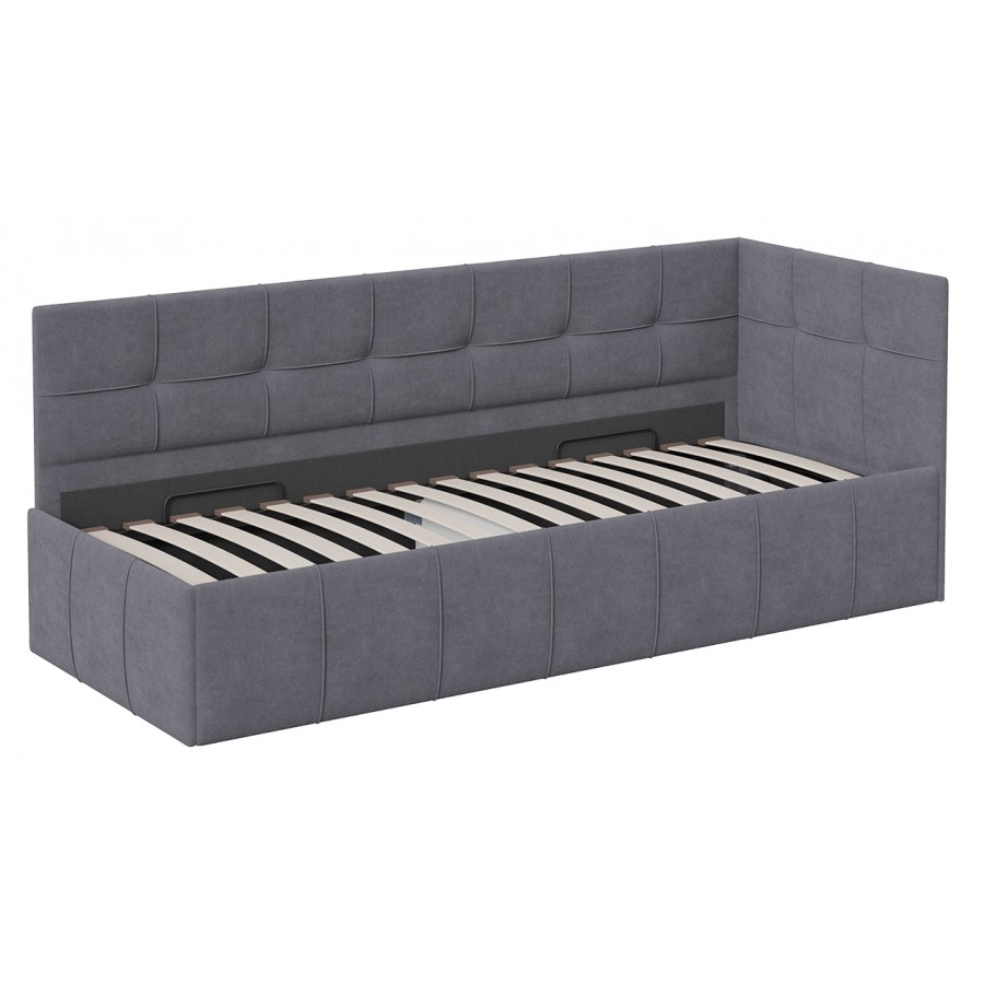 Кровать с мягкой обивкой с ПМ (с подъемным механизмом) «Грей» Тип 1 Велюр Galaxy серый